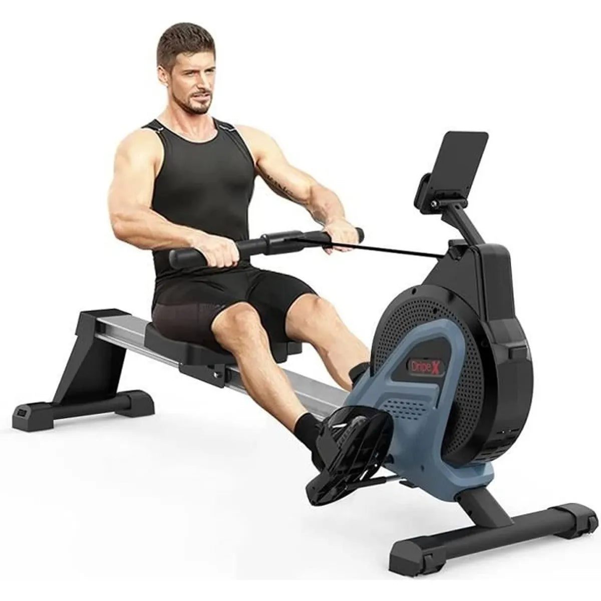 Dripex Indoor Rower, 16 magnetische weerstandsniveaus, multifunctioneel LCD-scherm, twee aluminium glijrails
