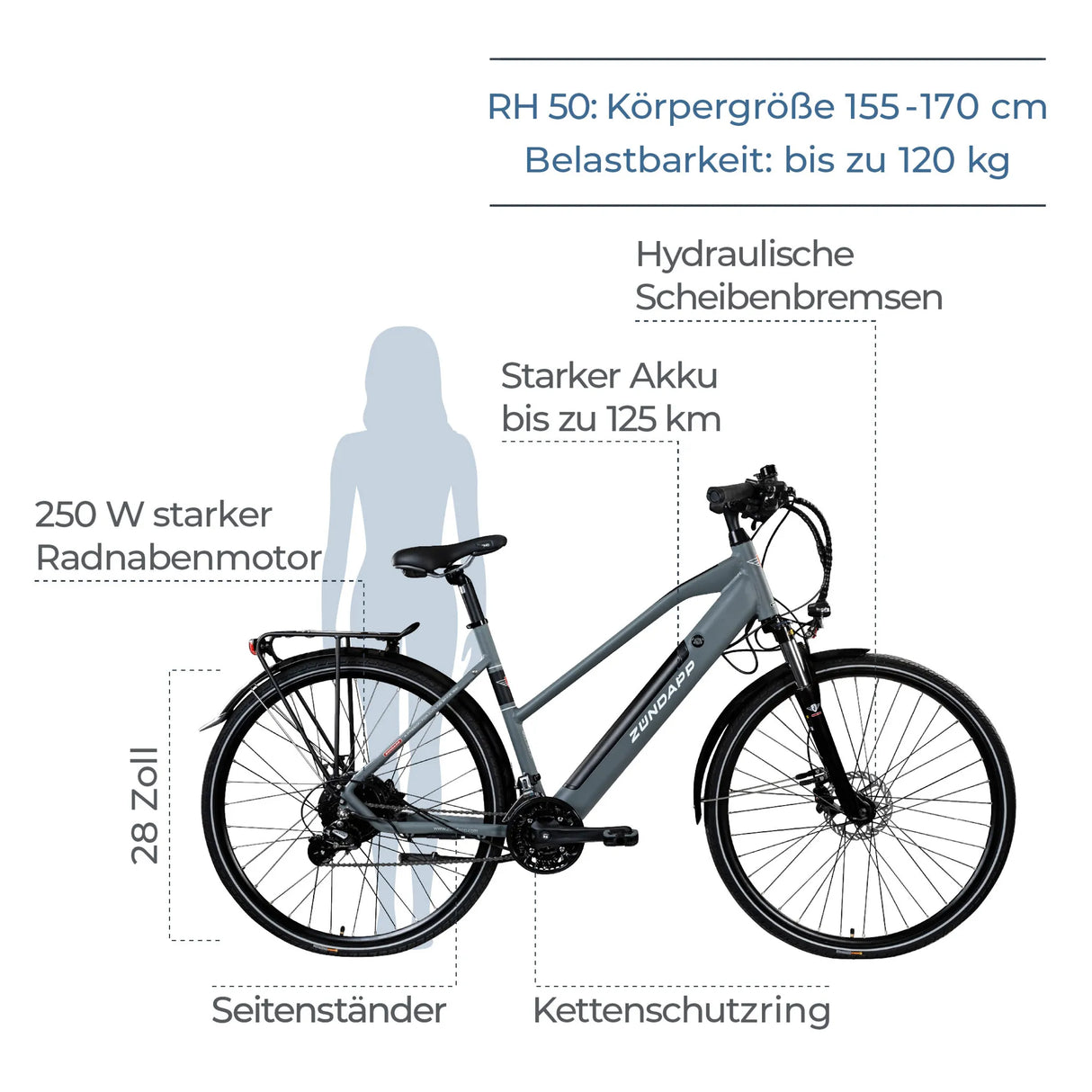Zündapp Z810 E Bike Trekkingfiets dames vanaf 155 cm met naafmotor Pedelec Trekkingfiets met 24 versnellingen en verlichting StVZO